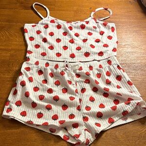 Source Unknown White and Red Strawberry Crop Top